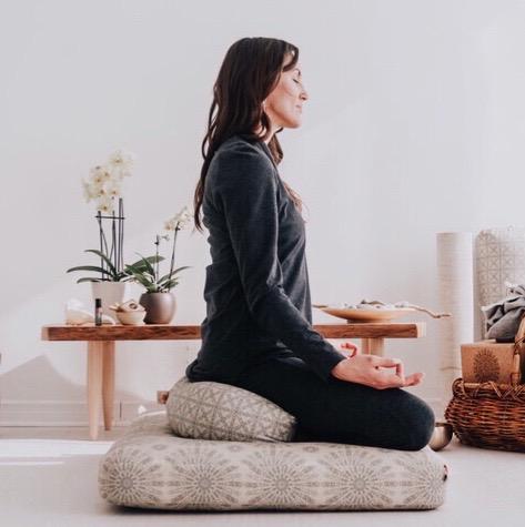 Seated meditation in the charcoal Harmony Tunic