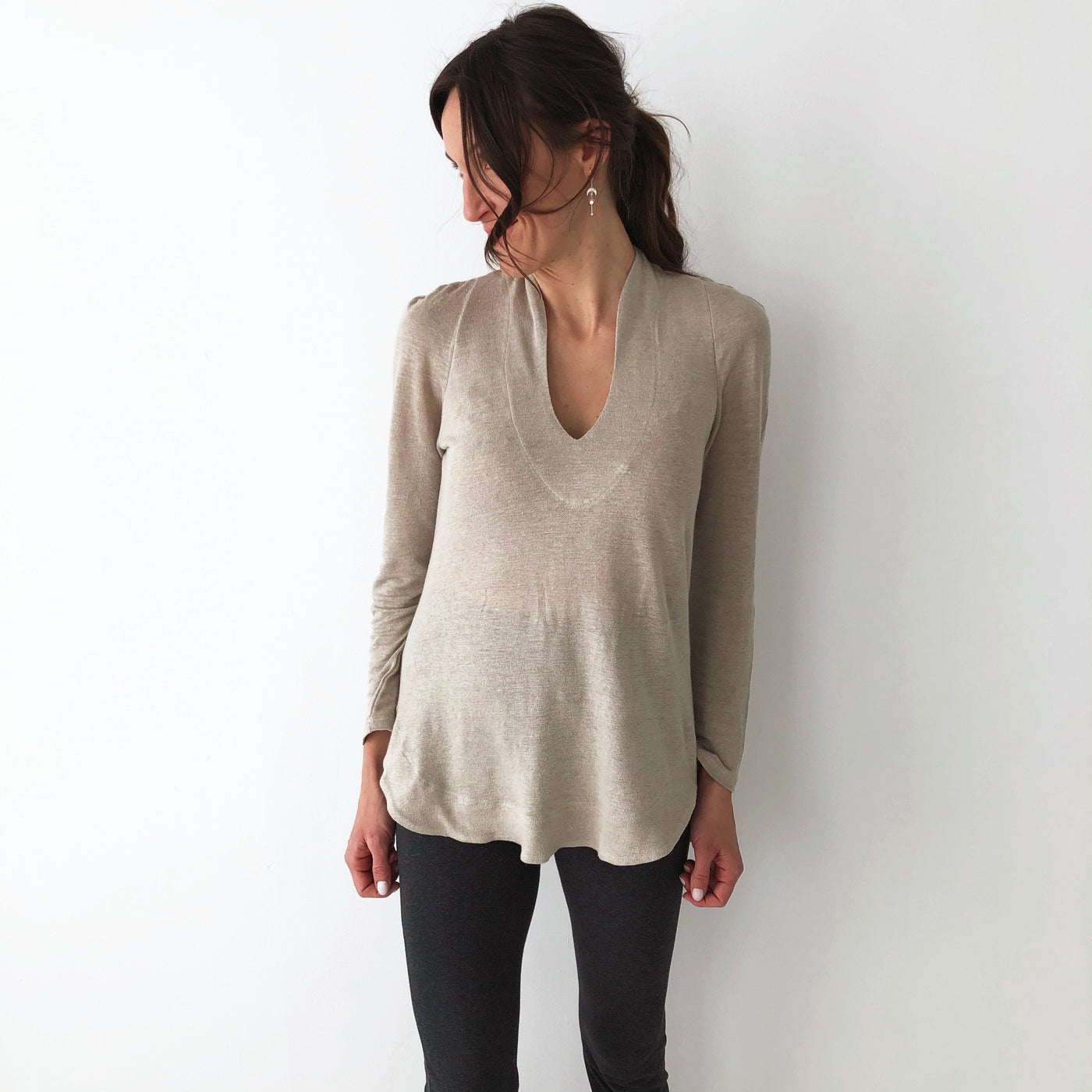 Front view, natural hemp long sleeve