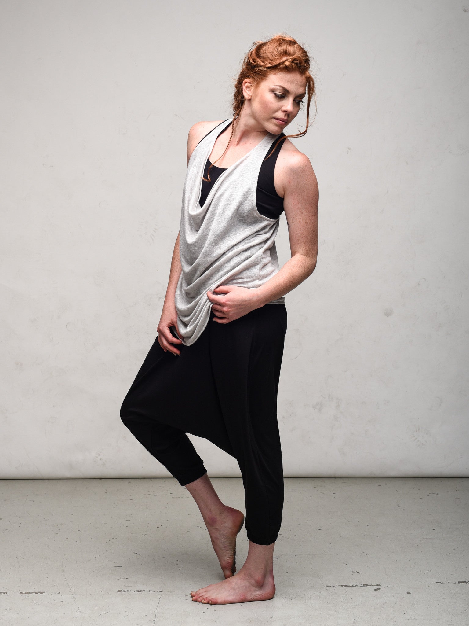 Zen Nomad Linen delphine racerback, drape neck, top for layering over dress, tanks to add elegance and texture