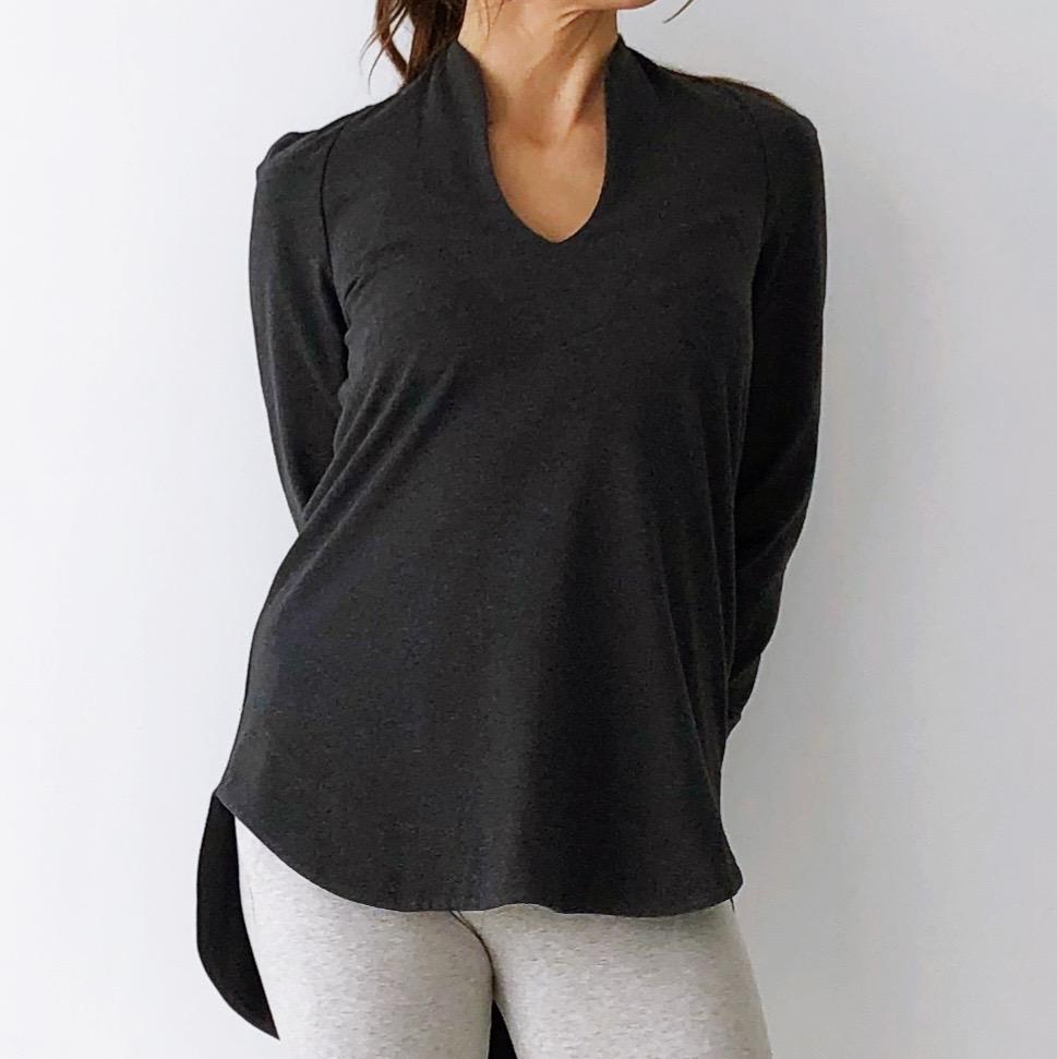 Women's Long Sleeve t-shirt/Asymmetrical Cotton tunic dress/black
