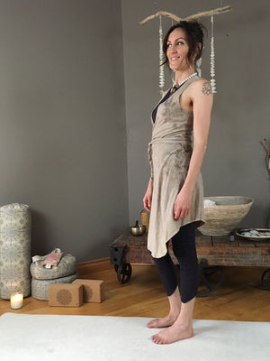 Leaf Wrap Dress - Sleeveless - Limited Edition Natural Plant Dyed - zen  nomad