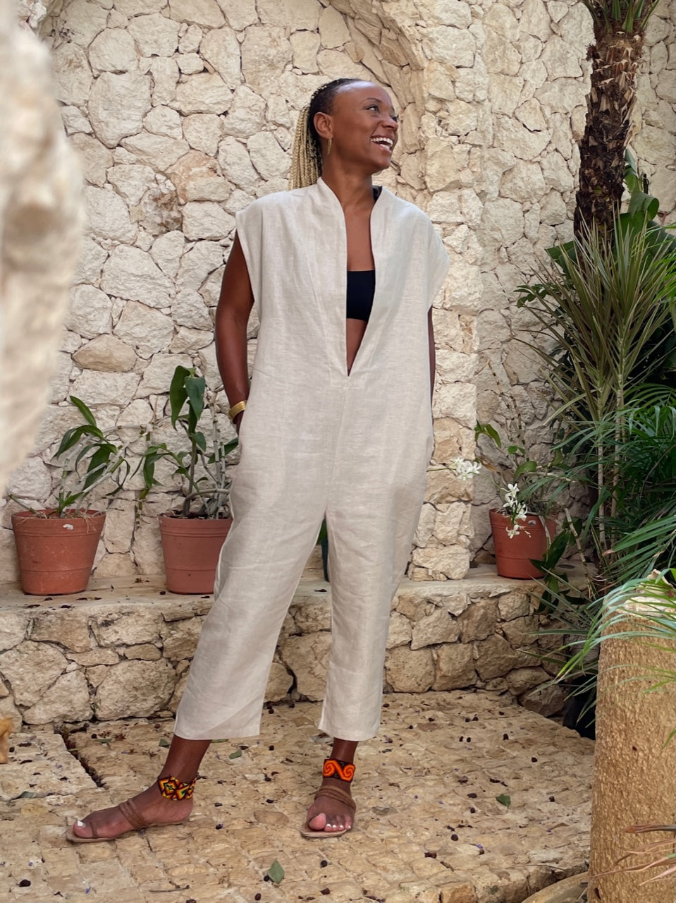 Desmeana-May Linen Jumpsuit In Sunset Orange | Beaumont Organic